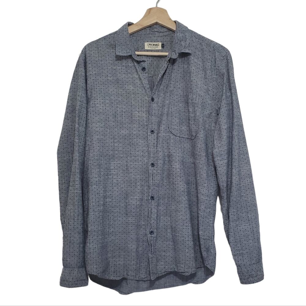 Jack & Jones Originals Tour Polka-dots Button Up Long Sleeve Cotton Shirt LARGE